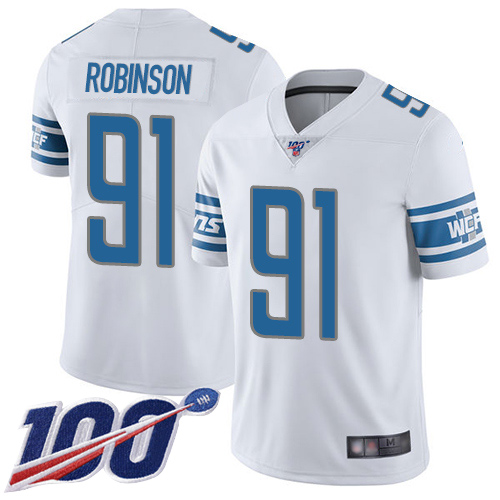 Detroit Lions Limited White Men Ahawn Robinson Road Jersey NFL Football #91 100th Season Vapor Untouchable->detroit lions->NFL Jersey